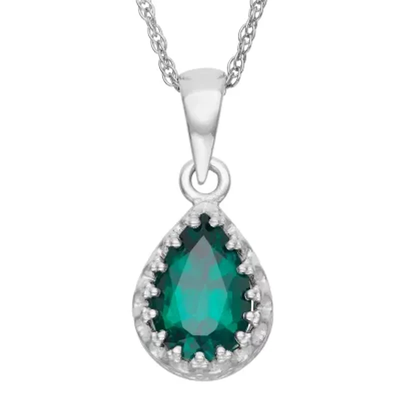 Lab-Created Emerald Sterling Silver Pendant