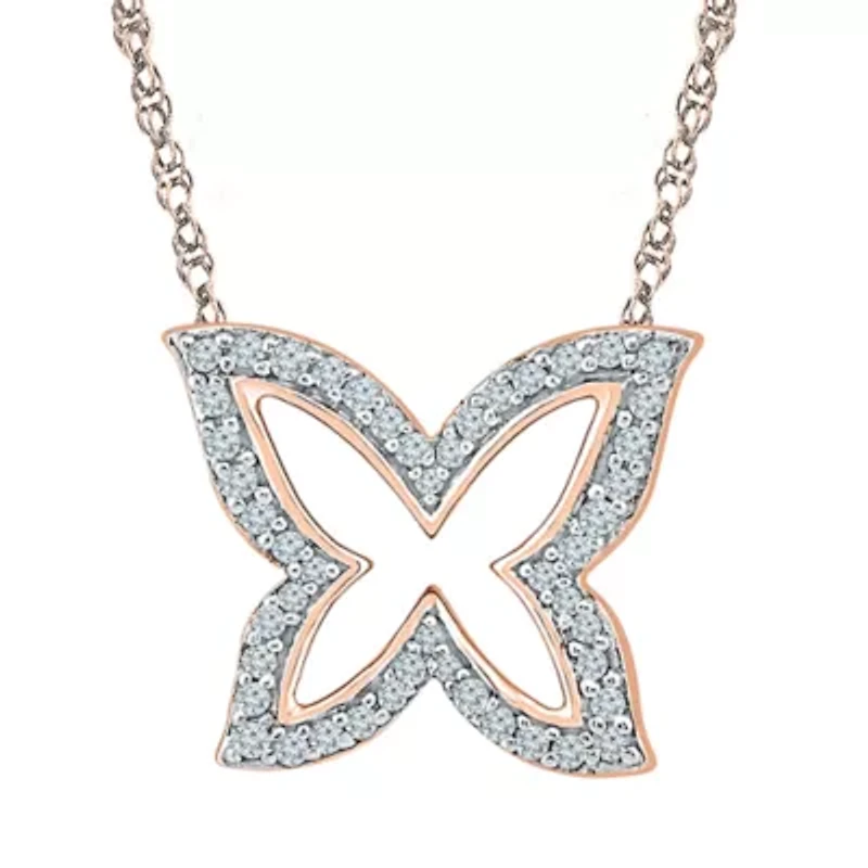 Womens 1/6 CT. T.W. Natural White Diamond 10K Gold Butterfly 18 Inch Pendant Necklace