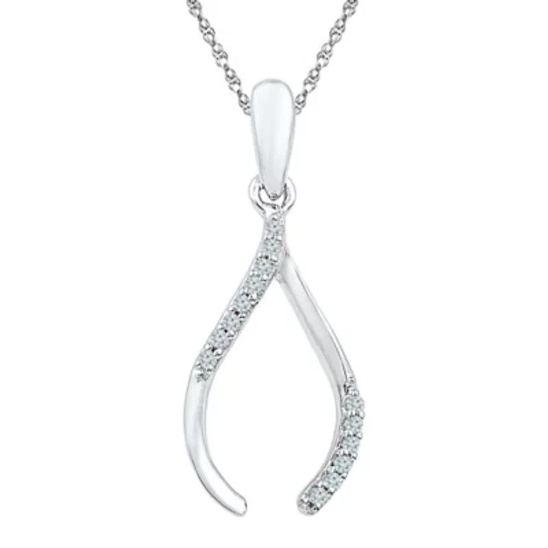 Womens Diamond Accent Natural White Diamond 10K Gold Wishbone 18 Inch Pendant Necklace