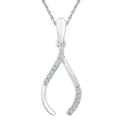 Womens Diamond Accent Natural White Diamond 10K Gold Wishbone 18 Inch Pendant Necklace