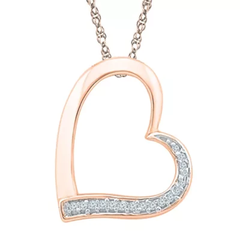 Womens Diamond Accent Natural White Diamond 10K Gold Heart 18 Inch Pendant Necklace