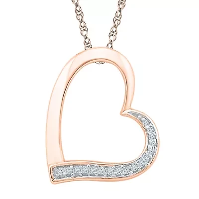Womens Diamond Accent Natural White Diamond 10K Gold Heart 18 Inch Pendant Necklace