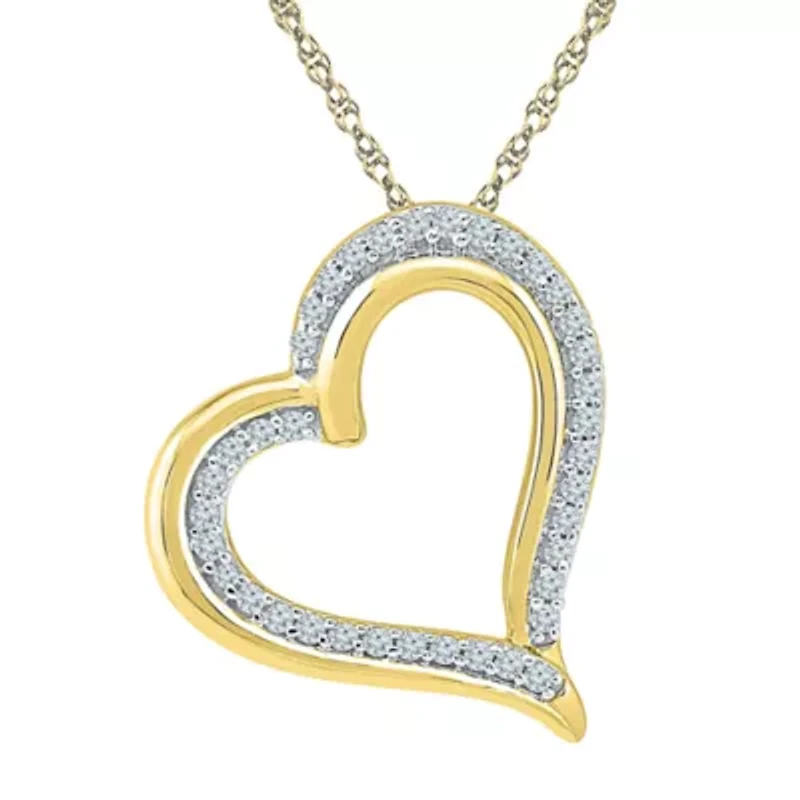 Womens / CT. T.W. Natural White Diamond 10K Gold Heart 18 Inch Pendant Necklace