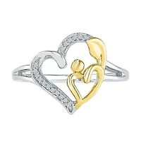 Womens Diamond Accent Natural White 10K Gold Over Silver Heart Cocktail Ring