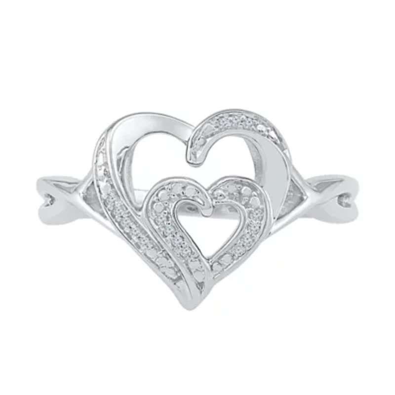 Womens Diamond Accent Natural Sterling Silver Heart Cocktail Ring