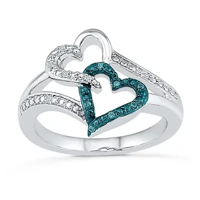 Womens Diamond Accent Natural Blue Sterling Silver Heart Cocktail Ring