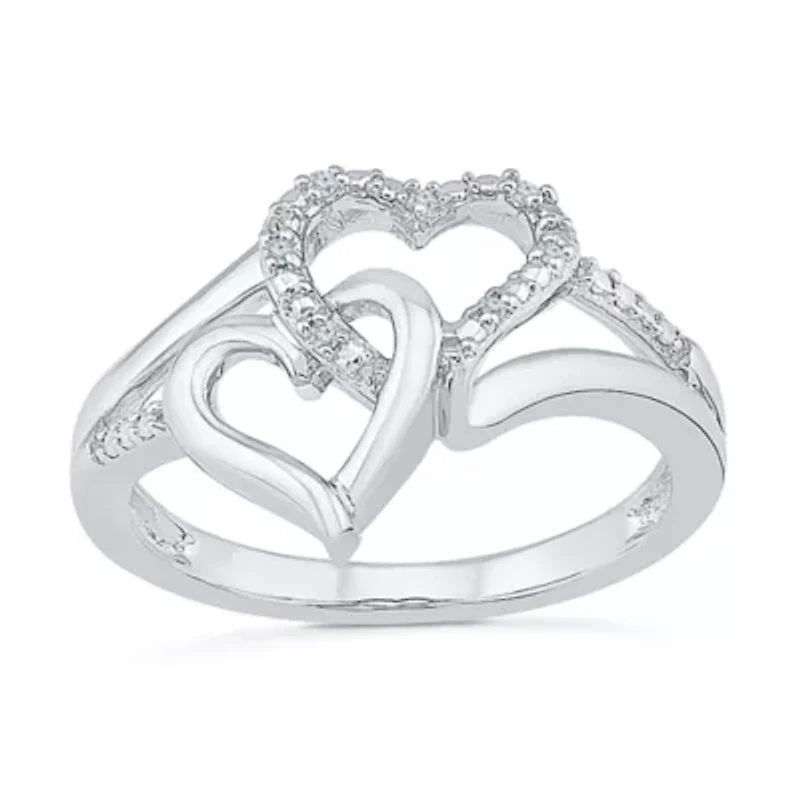 Womens Diamond Accent Natural White Sterling Silver Heart Cocktail Ring