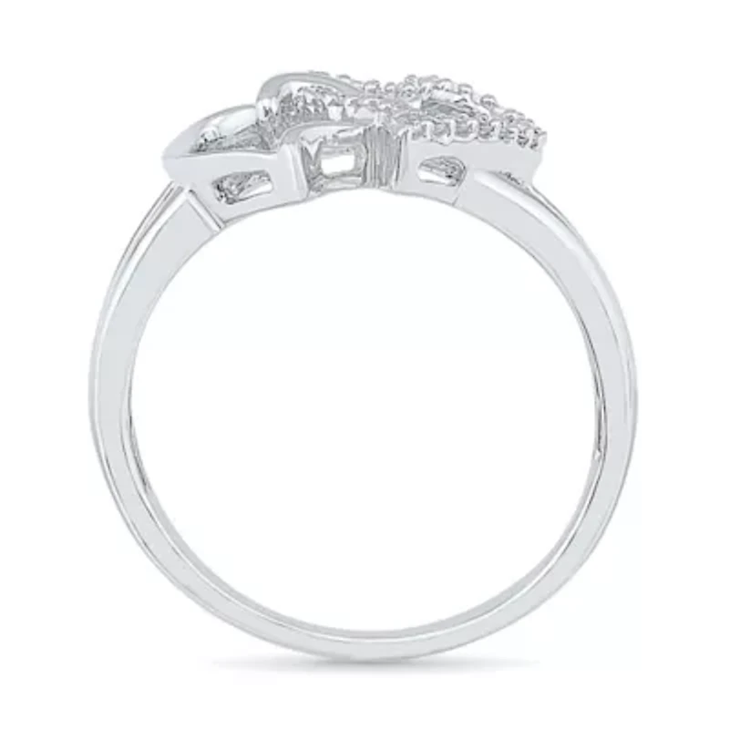 Womens 1/10 CT. T.W. Natural White Diamond Sterling Silver Heart Cocktail Ring