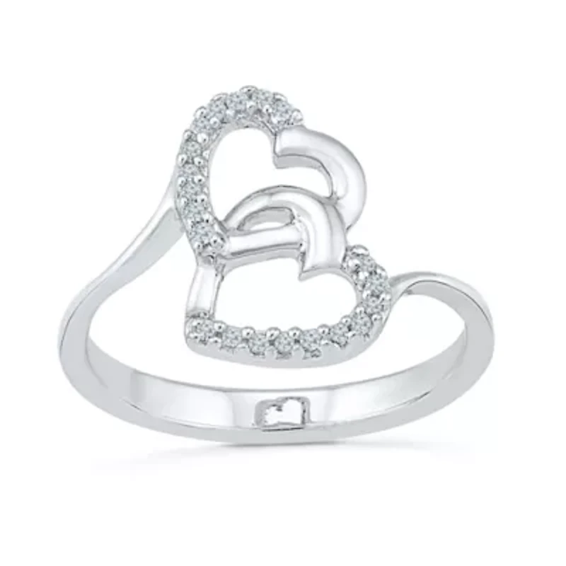 Womens Diamond Accent Natural White Sterling Silver Heart Cocktail Ring