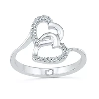 Womens Diamond Accent Natural White Sterling Silver Heart Cocktail Ring