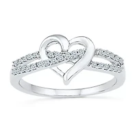 Womens 1/6 CT. T.W. Natural White Diamond Sterling Silver Heart Cocktail Ring