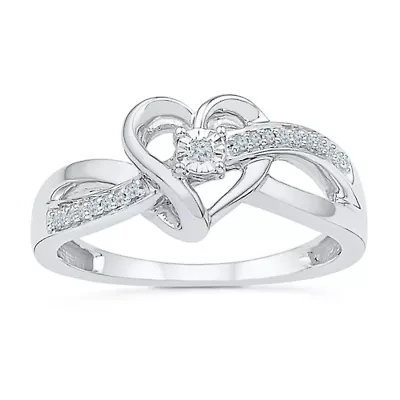 Womens Diamond Accent Natural White Sterling Silver Heart Crossover Cocktail Ring