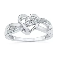 Womens Diamond Accent Natural White Sterling Silver Heart Crossover Cocktail Ring