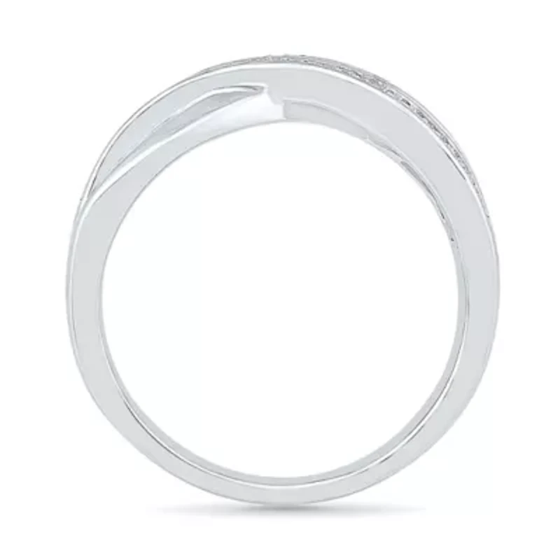 Womens 2MM Diamond Accent Natural White Sterling Silver Crossover Band