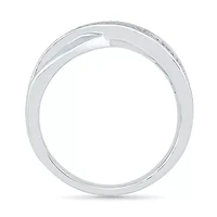 Womens 2MM Diamond Accent Natural White Sterling Silver Crossover Band