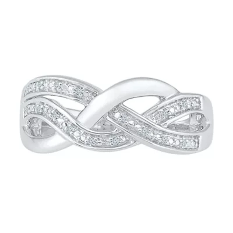 Womens Diamond Accent Natural White Sterling Silver Crossover Cocktail Ring