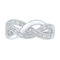 Womens Diamond Accent Natural White Sterling Silver Crossover Cocktail Ring
