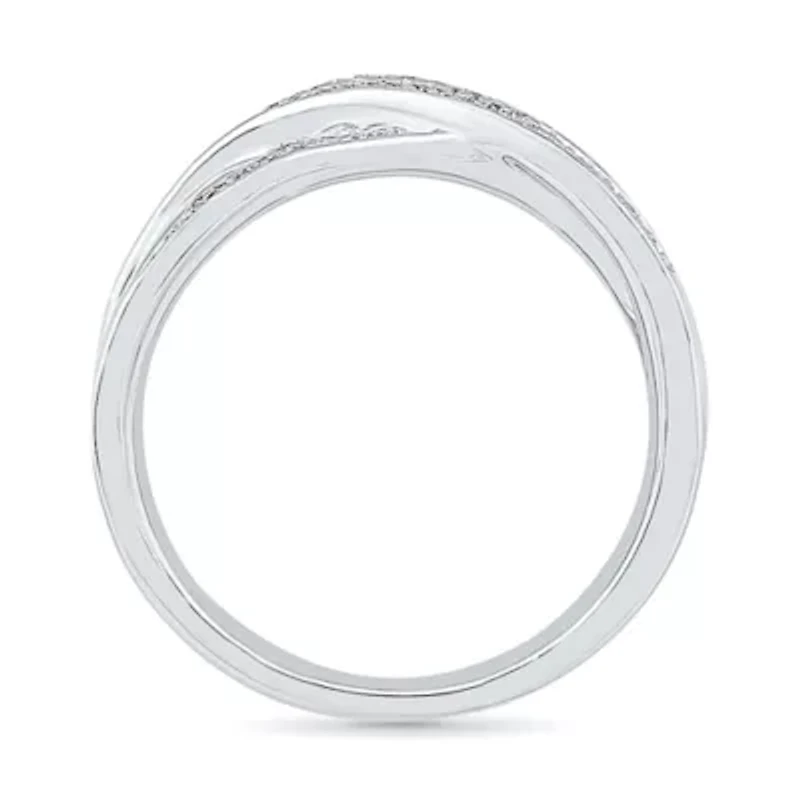 Womens 2MM Diamond Accent Natural White Sterling Silver Crossover Band