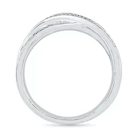 Womens 2MM Diamond Accent Natural White Sterling Silver Crossover Band