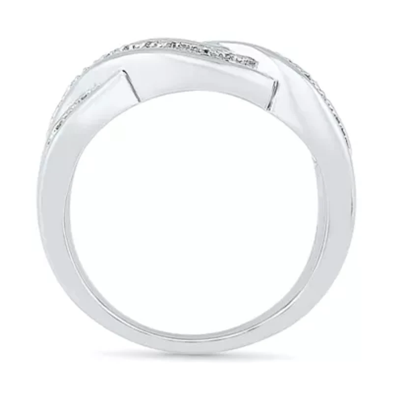 Womens 2MM Diamond Accent Natural White Sterling Silver Crossover Band