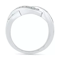 Womens 2MM Diamond Accent Natural White Sterling Silver Crossover Band