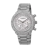 Akribos XXIV Mens Chronograph Crystal Accent Silver Tone Stainless Steel Bracelet Watch A-1075ss