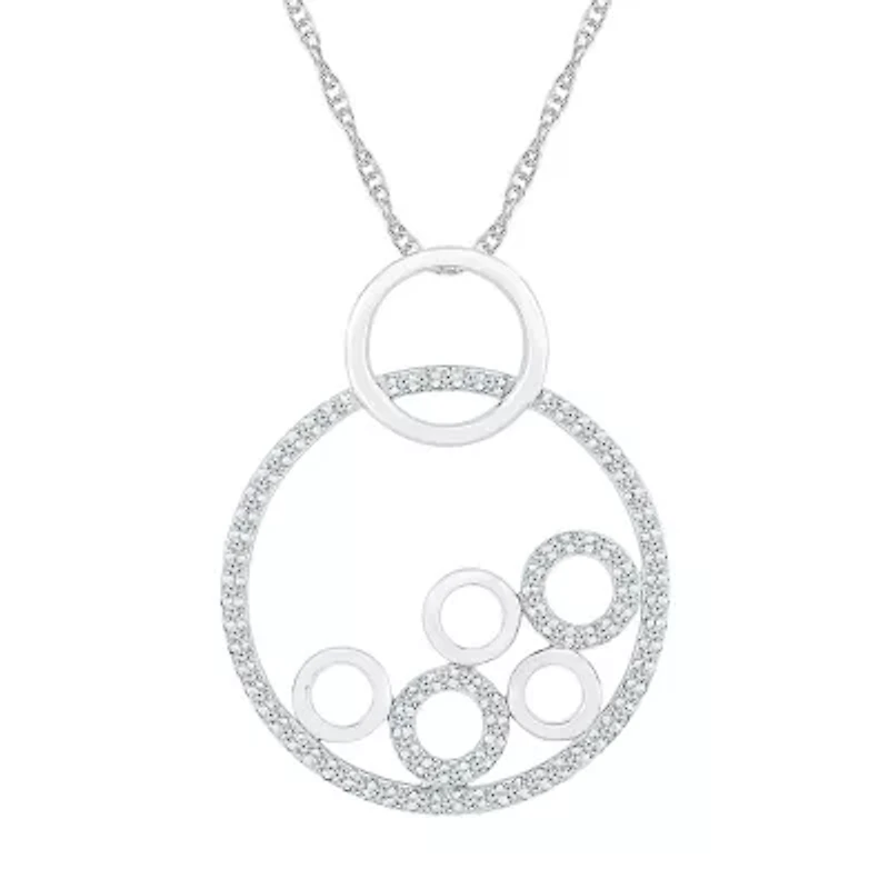 Womens / CT. T.W. Natural White Diamond 10K White Gold Circle 18 Inch Pendant Necklace