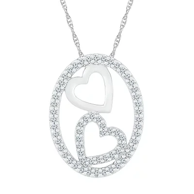 Womens 3/8 CT. T.W. Natural White Diamond 10K White Gold Heart Oval 18 Inch Pendant Necklace