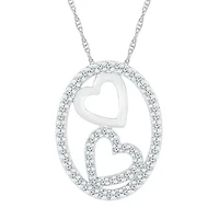 Womens 3/8 CT. T.W. Natural White Diamond 10K White Gold Heart Oval 18 Inch Pendant Necklace
