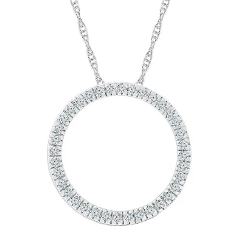 Womens / CT. T.W. Natural White Diamond 10K White Gold Circle 18 Inch Pendant Necklace