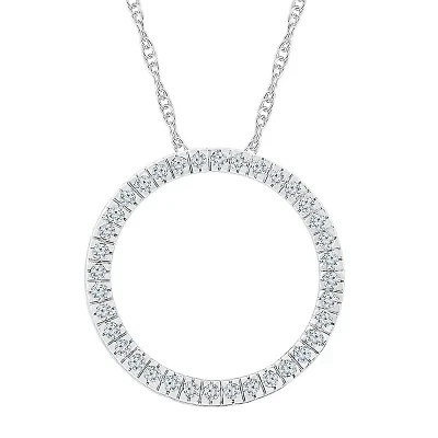 Womens / CT. T.W. Natural White Diamond 10K White Gold Circle 18 Inch Pendant Necklace