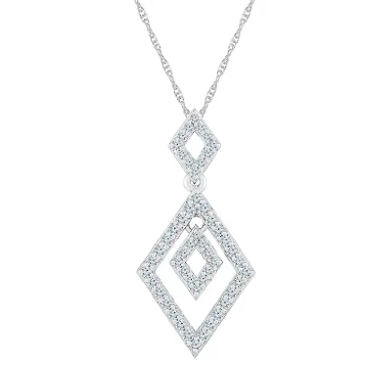 Womens 3/8 CT. T.W. Natural White Diamond 10K White Gold Diamond 18 Inch Pendant Necklace