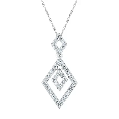 Womens 3/8 CT. T.W. Natural White Diamond 10K White Gold Diamond 18 Inch Pendant Necklace