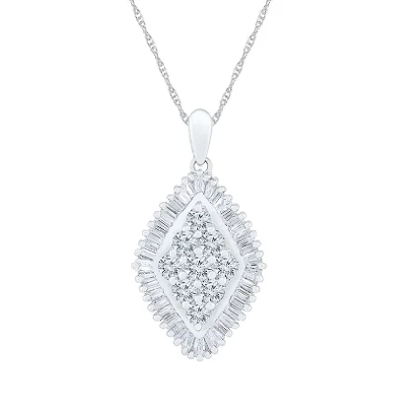 Womens 1 CT. T.W. Natural White Diamond 10K White Gold 18 Inch Pendant Necklace