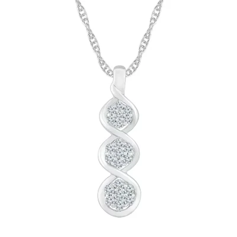 Linear 3-Stone Style Womens 1/3 CT. T.W. Natural White Diamond 10K White Gold 18 Inch Pendant Necklace