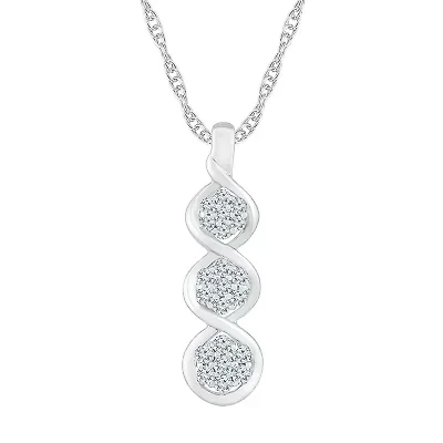 Linear 3-Stone Style Womens 1/3 CT. T.W. Natural White Diamond 10K White Gold 18 Inch Pendant Necklace