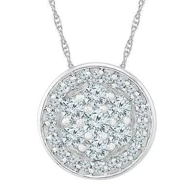 Womens 3/8 CT. T.W. Natural White Diamond 10K White Gold Round 18 Inch Pendant Necklace