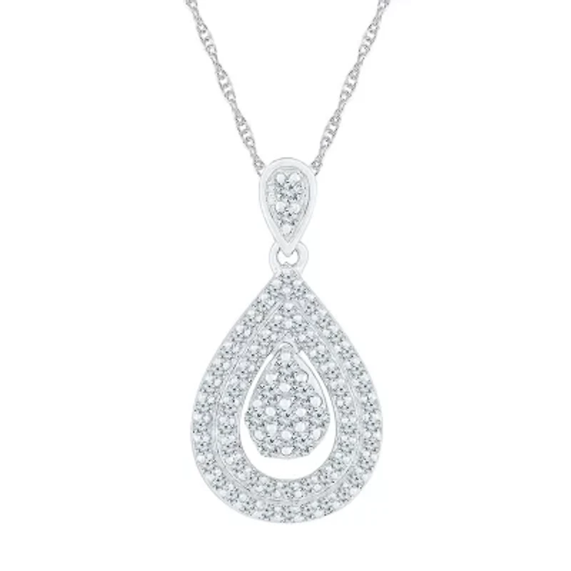 Teardrop Womens /8 CT. T.W. Natural White Diamond 10K White Gold Pear 18 Inch Pendant Necklace
