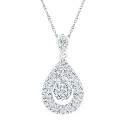 Teardrop Womens /8 CT. T.W. Natural White Diamond 10K White Gold Pear 18 Inch Pendant Necklace