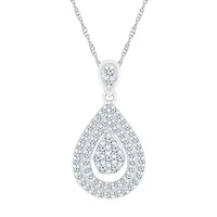 Teardrop Womens /8 CT. T.W. Natural White Diamond 10K White Gold Pear 18 Inch Pendant Necklace