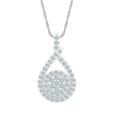 Womens 3/4 CT. T.W. Natural White Diamond 10K White Gold Pear 18 Inch Pendant Necklace
