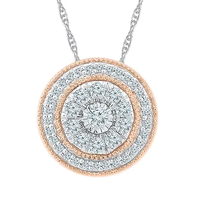 Womens 1/2 CT. T.W. Natural White Diamond 10K Two Tone Gold Round 18 Inch Pendant Necklace