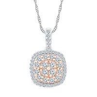 Womens 1 CT. T.W. Natural White Diamond 10K Two Tone Gold 18 Inch Pendant Necklace