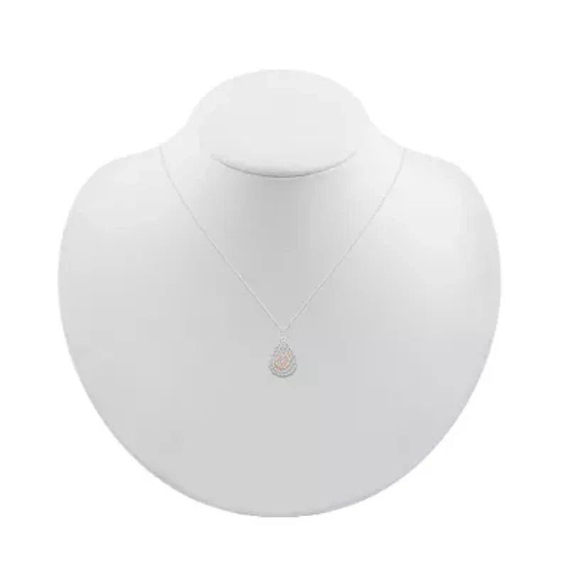 Womens 1 CT. T.W. Natural White Diamond 10K Two Tone Gold Pear 18 Inch Pendant Necklace