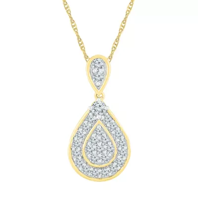 Womens 1 CT. T.W. Natural White Diamond 10K Gold Pear 18 Inch Pendant Necklace