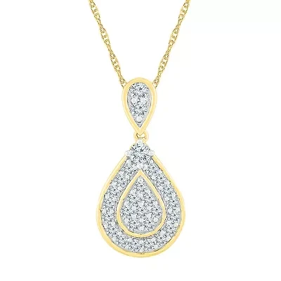 Womens 1 CT. T.W. Natural White Diamond 10K Gold Pear 18 Inch Pendant Necklace