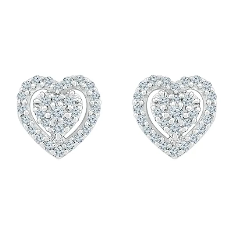 1/4 CT. T.W. Natural White Diamond 10K White Gold 7.4mm Heart Stud Earrings