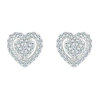 1/4 CT. T.W. Natural White Diamond 10K White Gold 7.4mm Heart Stud Earrings