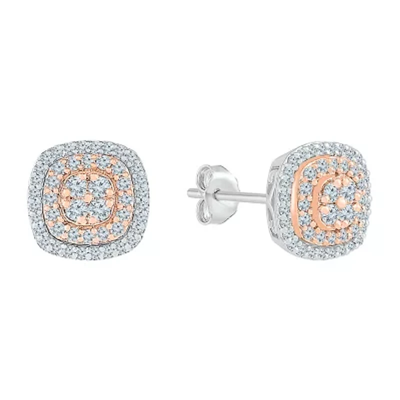 1 CT. T.W. Natural White Diamond 10K Two Tone Gold 10.9mm Stud Earrings