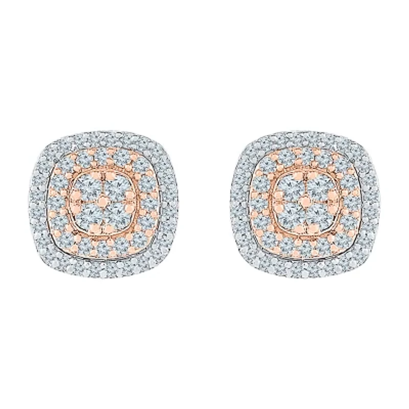 1 CT. T.W. Natural White Diamond 10K Two Tone Gold 10.9mm Stud Earrings